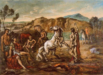 Surréalisme œuvres - Chevaliers et chevaux par la mer Giorgio de Chirico surréalisme